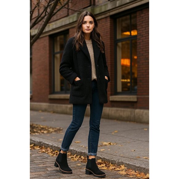 Kensie 9 Kayla B Chelsea Boot Faux Suede Zipper Ankle Bootie Chunky Shoe Black - Picture 2 of 10